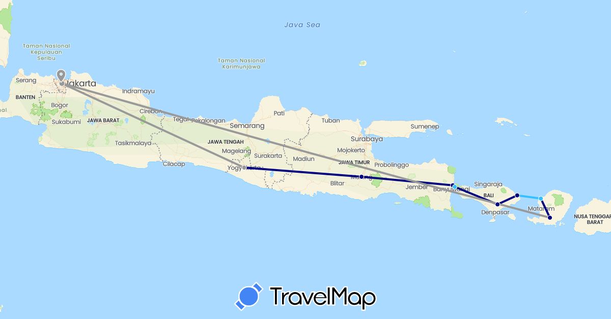 TravelMap itinerary: driving, plane, boat in Indonesia (Asia)
